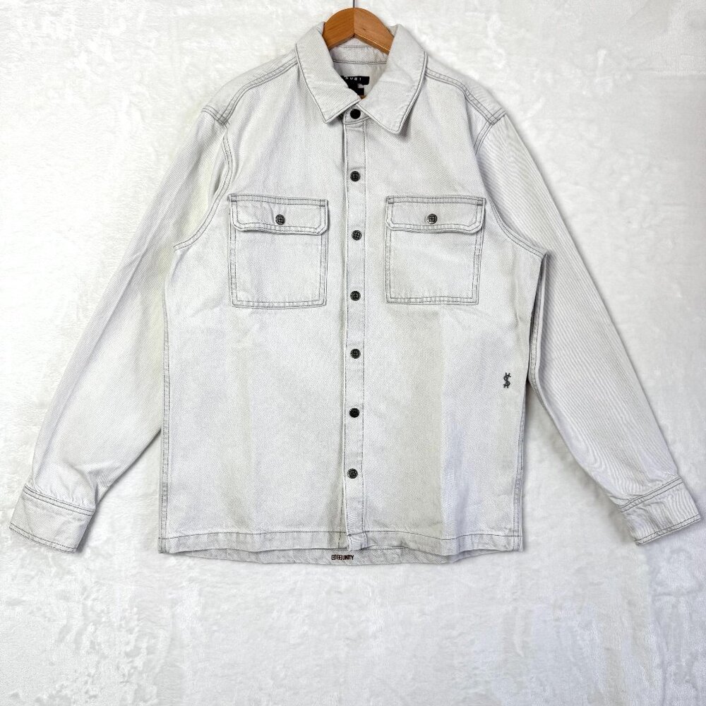 Ksubi Scorpio Shirt Mens M White Long Sleeve Contrast Stitch Heavyweight